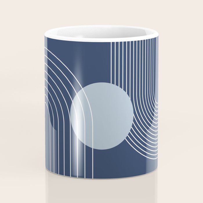 Geometric Lines in night Blue 10 (Rainbow and Sun Abstract) Coffee Mug Gallery Image 4