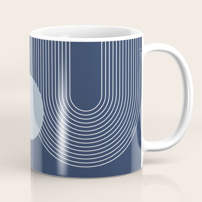 Geometric Lines in night Blue 10 (Rainbow and Sun Abstract) Coffee Mug Gallery Image 1