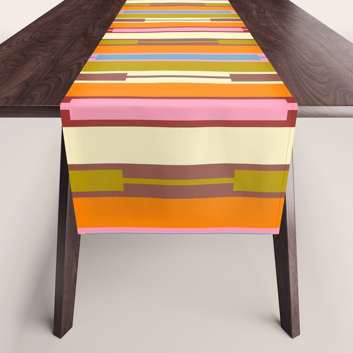 Eclectic Geo Chain Vertical Stripes Retro Contemporary Pattern in Orange Avocado Blue Pink Table Runner Gallery Image 1