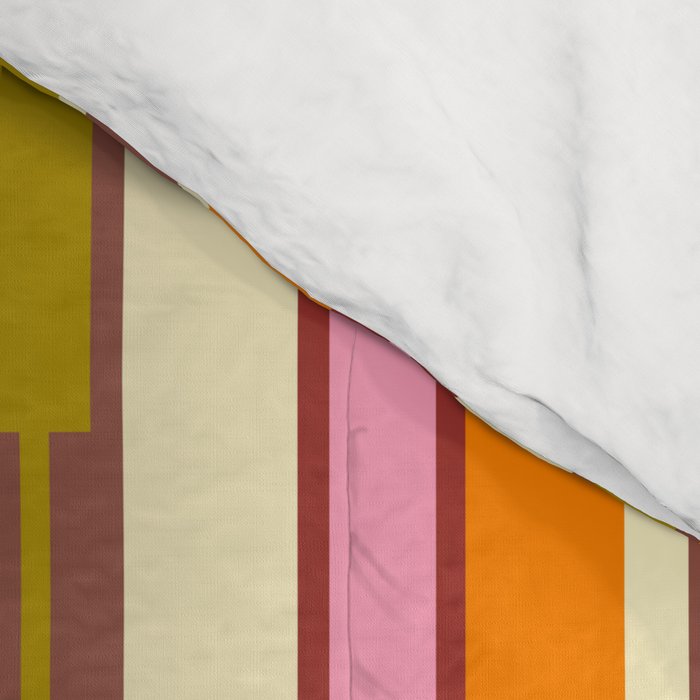 Eclectic Geo Chain Vertical Stripes Retro Contemporary Pattern in Orange Avocado Blue Pink Comforter Gallery Image 4
