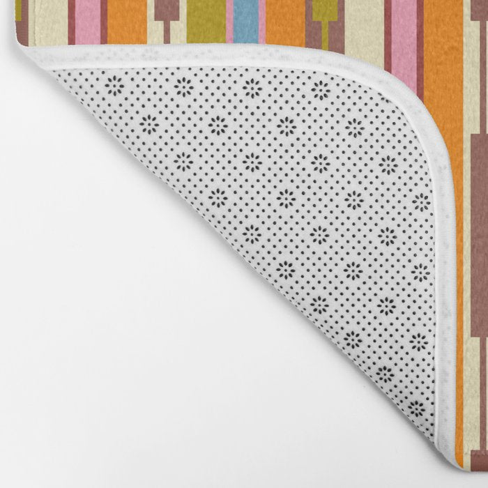 Eclectic Geo Chain Vertical Stripes Retro Contemporary Pattern in Orange Avocado Blue Pink Bath Mat Gallery Image 2