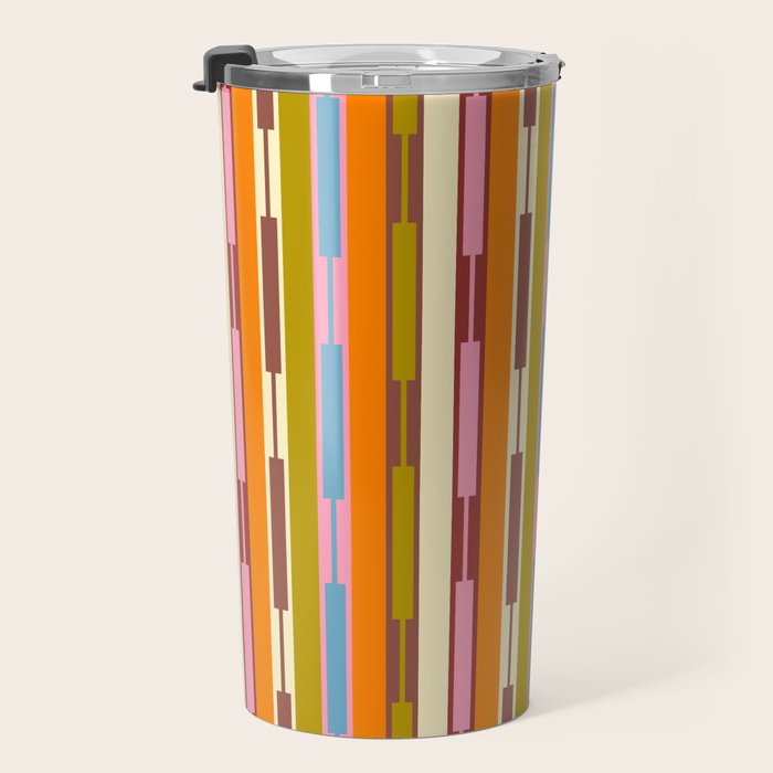 Eclectic Geo Chain Vertical Stripes Retro Contemporary Pattern in Orange Avocado Blue Pink Travel Mug Gallery Image 3