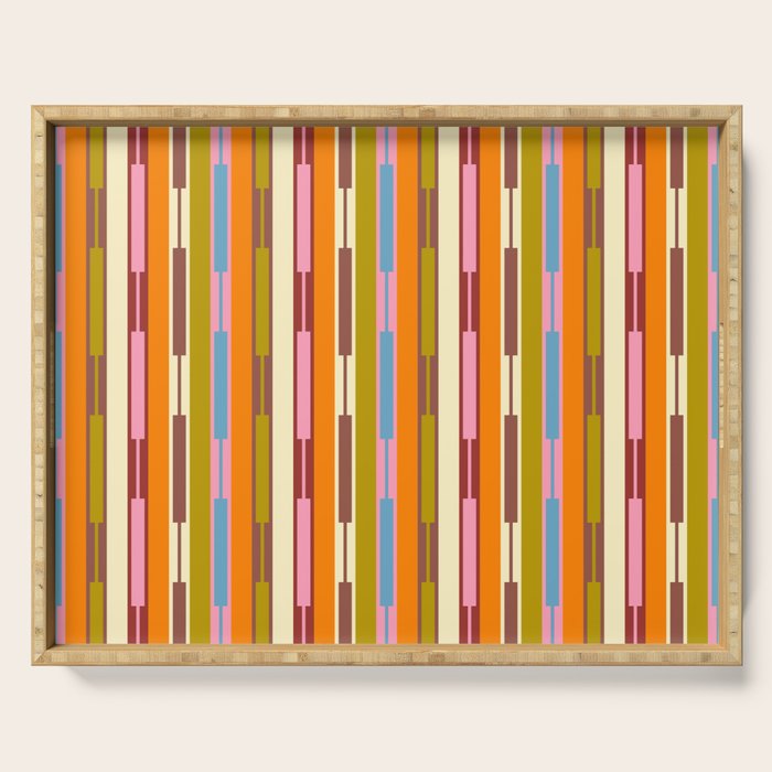 Eclectic Geo Chain Vertical Stripes Retro Contemporary Pattern in Orange Avocado Blue Pink Serving Tray Gallery Image 1