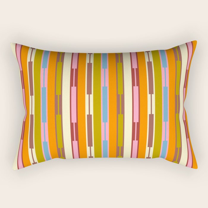 Eclectic Geo Chain Vertical Stripes Retro Contemporary Pattern in Orange Avocado Blue Pink Rectangular Pillow Gallery Image 1