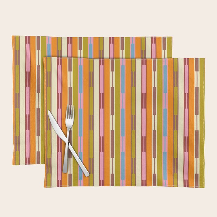 Eclectic Geo Chain Vertical Stripes Retro Contemporary Pattern in Orange Avocado Blue Pink Placemat Gallery Image 1