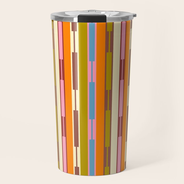 Eclectic Geo Chain Vertical Stripes Retro Contemporary Pattern in Orange Avocado Blue Pink Travel Mug Gallery Image 1