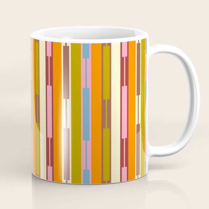 Eclectic Geo Chain Vertical Stripes Retro Contemporary Pattern in Orange Avocado Blue Pink Coffee Mug Gallery Image 1