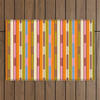 Eclectic Geo Chain Vertical Stripes Retro Contemporary Pattern in Orange Avocado Blue Pink Outdoor Rug Gallery Image 1