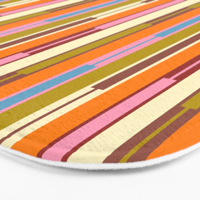 Eclectic Geo Chain Vertical Stripes Retro Contemporary Pattern in Orange Avocado Blue Pink Bath Mat Gallery Image 3