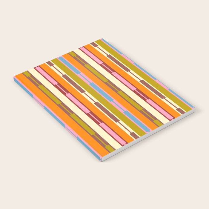 Eclectic Geo Chain Vertical Stripes Retro Contemporary Pattern in Orange Avocado Blue Pink Notebook Gallery Image 2