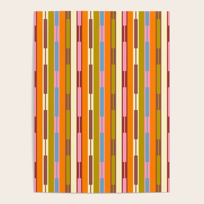 Eclectic Geo Chain Vertical Stripes Retro Contemporary Pattern in Orange Avocado Blue Pink Poster Gallery Image 4