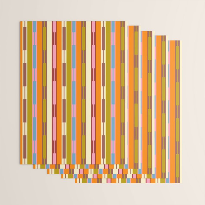 Eclectic Geo Chain Vertical Stripes Retro Contemporary Pattern in Orange Avocado Blue Pink Wrapping Paper Gallery Image 3