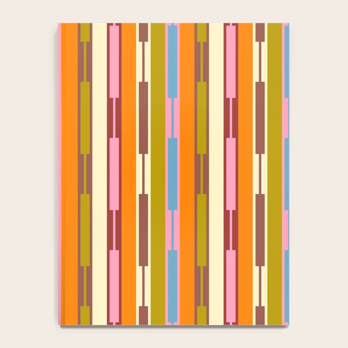 Eclectic Geo Chain Vertical Stripes Retro Contemporary Pattern in Orange Avocado Blue Pink Notebook Gallery Image 4