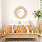 Eclectic Geo Chain Vertical Stripes Retro Contemporary Pattern in Orange Avocado Blue Pink Duvet Cover Gallery Image 3
