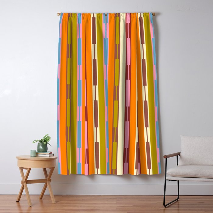 Eclectic Geo Chain Vertical Stripes Retro Contemporary Pattern in Orange Avocado Blue Pink Window Curtain Gallery Image 1