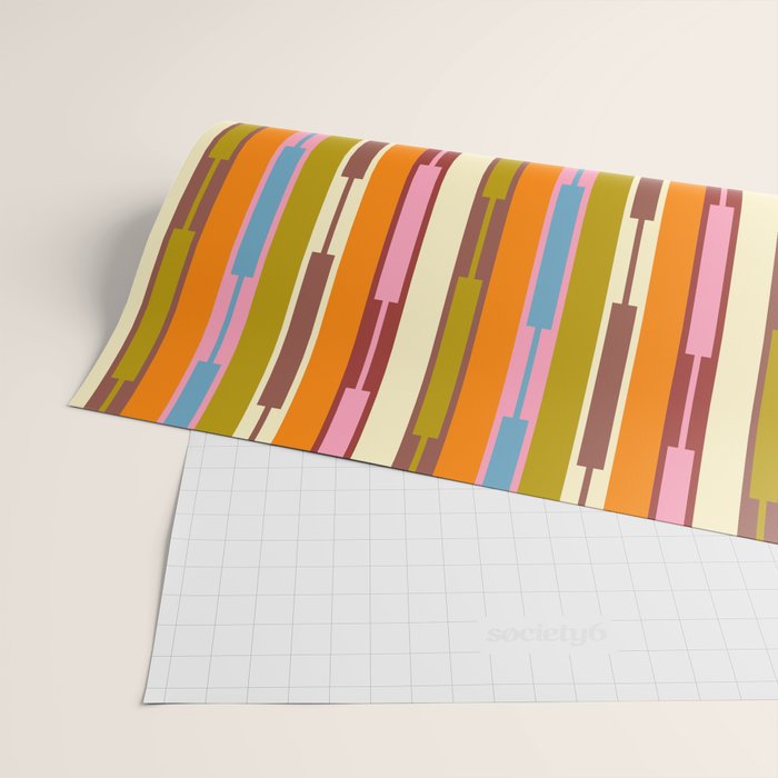 Eclectic Geo Chain Vertical Stripes Retro Contemporary Pattern in Orange Avocado Blue Pink Wrapping Paper Gallery Image 2