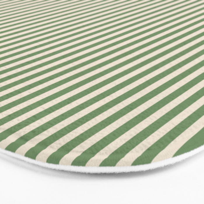 Ultra Fine Stripe Narrow Vertical Pinstripe Pattern in Vintage Green and Beige Bath Mat Gallery Image 3
