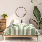 Ultra Fine Stripe Narrow Vertical Pinstripe Pattern in Vintage Green and Beige Comforter Gallery Image 3