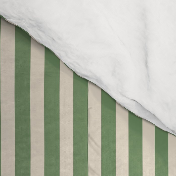 Ultra Fine Stripe Narrow Vertical Pinstripe Pattern in Vintage Green and Beige Comforter Gallery Image 4