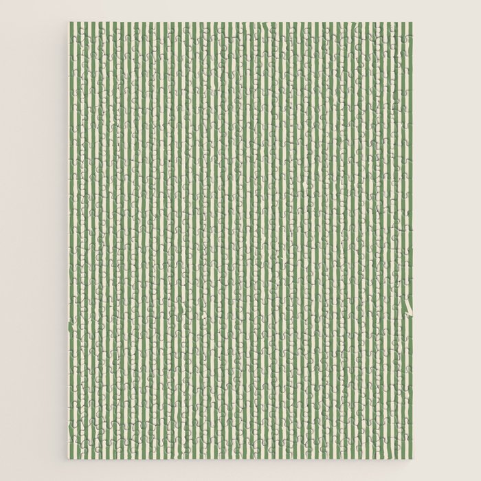 Ultra Fine Stripe Narrow Vertical Pinstripe Pattern in Vintage Green and Beige Jigsaw Puzzle Gallery Image 1