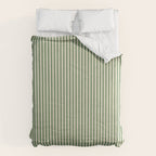 Ultra Fine Stripe Narrow Vertical Pinstripe Pattern in Vintage Green and Beige Comforter Gallery Image 6