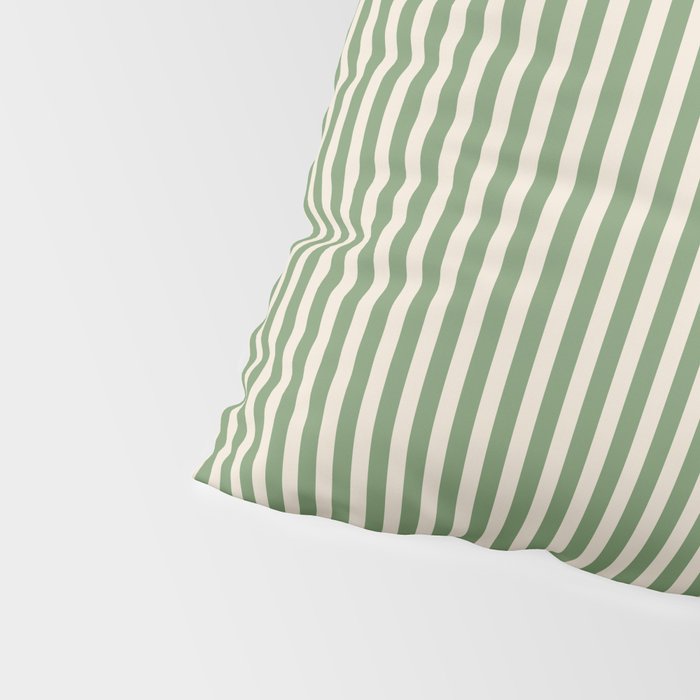 Ultra Fine Stripe Narrow Vertical Pinstripe Pattern in Vintage Green and Beige Pillow Sham Gallery Image 4