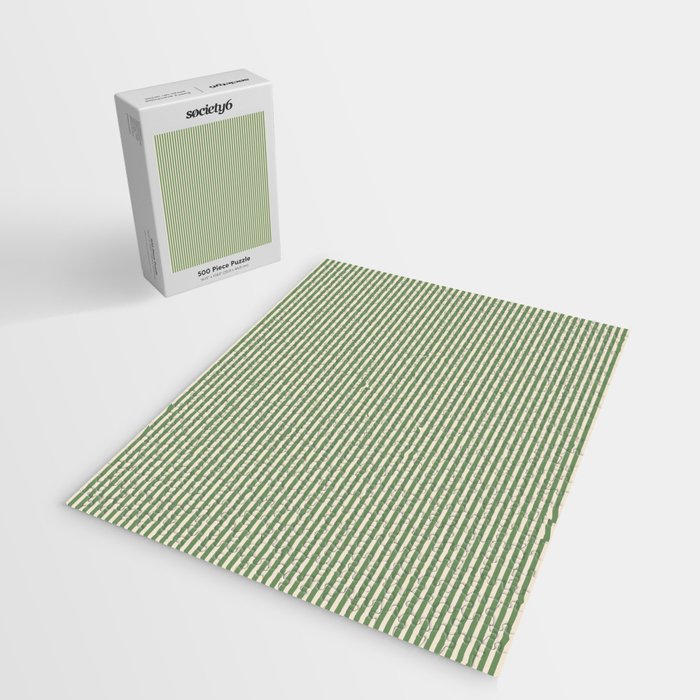 Ultra Fine Stripe Narrow Vertical Pinstripe Pattern in Vintage Green and Beige Jigsaw Puzzle Gallery Image 2