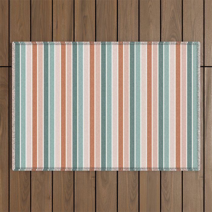 stripes - terra cotta and teal Outdoor Rug Gallery Image 1