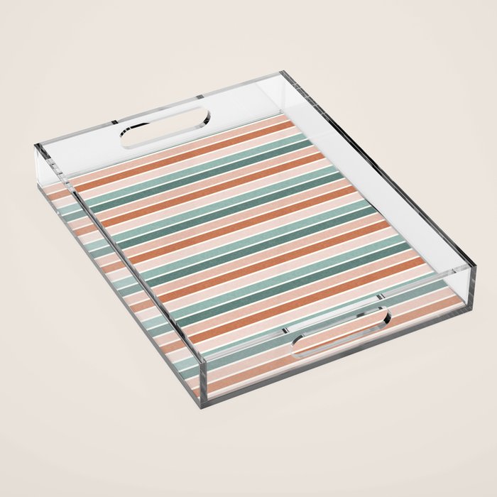 stripes - terra cotta and teal Acrylic Tray Gallery Image 1