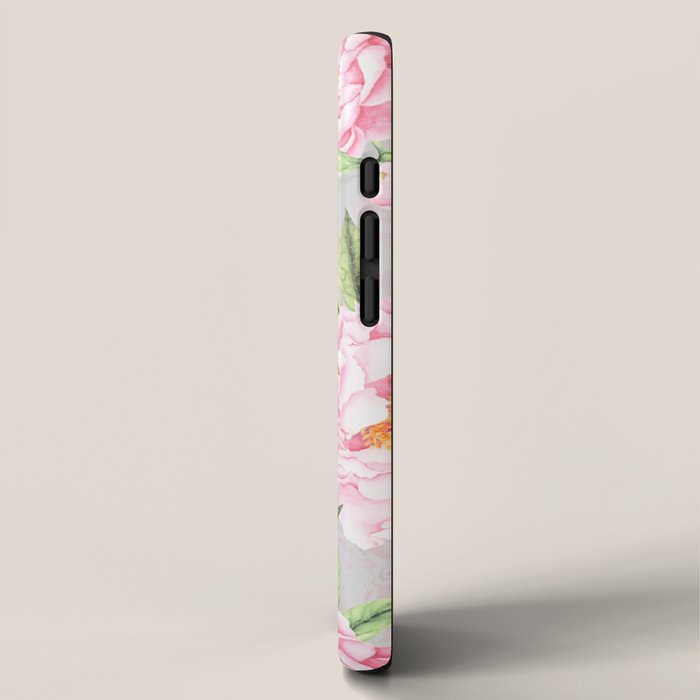 Hygge Blush Pink Peonies Pattern On Gray iPhone Case Gallery Image 2