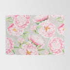 Hygge Blush Pink Peonies Pattern On Gray Rug Gallery Image 2