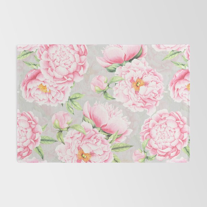 Hygge Blush Pink Peonies Pattern On Gray Rug Gallery Image 2