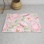 Hygge Blush Pink Peonies Pattern On Gray Rug Gallery Image 1