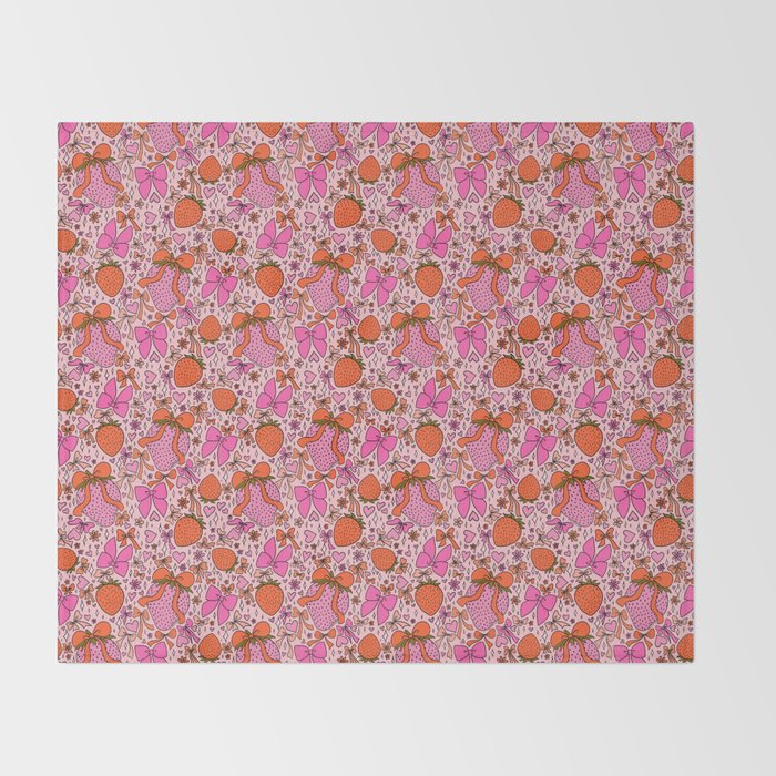 Strawberries and Bows Print Throw Blanket Gallery Image 2