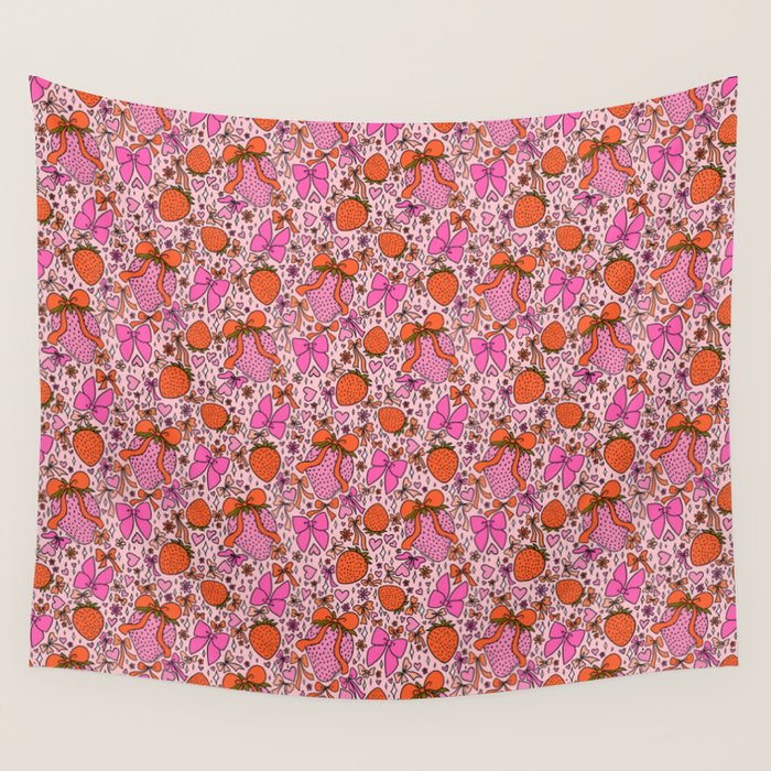 Strawberries and Bows Print Wall Tapestry Gallery Image 1