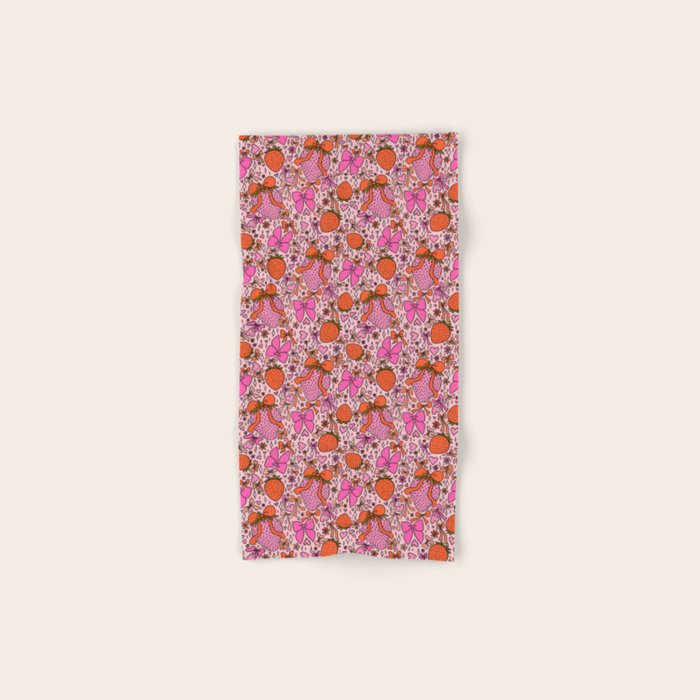 Strawberries and Bows Print Bath Towel Gallery Image 1