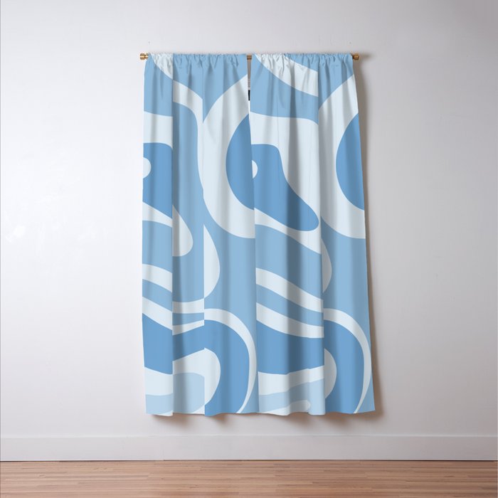 Retro Modern Liquid Swirl Abstract Pattern in Muted Blue Window Curtain Gallery Image 3