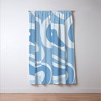 Retro Modern Liquid Swirl Abstract Pattern in Muted Blue Window Curtain Gallery Image 3