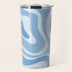 Retro Modern Liquid Swirl Abstract Pattern in Muted Blue Travel Mug Gallery Image 1
