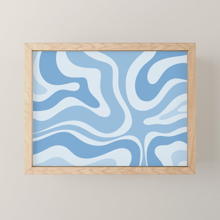 Retro Modern Liquid Swirl Abstract Pattern in Muted Blue Mini Art Print Gallery Image 1