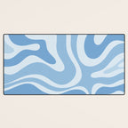 Retro Modern Liquid Swirl Abstract Pattern in Muted Blue Desk Mat Gallery Image 3