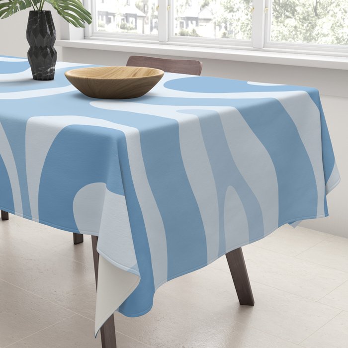 Retro Modern Liquid Swirl Abstract Pattern in Muted Blue Tablecloth Gallery Image 3