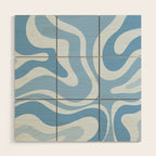 Retro Modern Liquid Swirl Abstract Pattern in Muted Blue Wood Wall Art Gallery Image 1