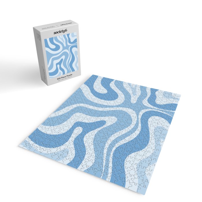 Retro Modern Liquid Swirl Abstract Pattern in Muted Blue Jigsaw Puzzle Gallery Image 2