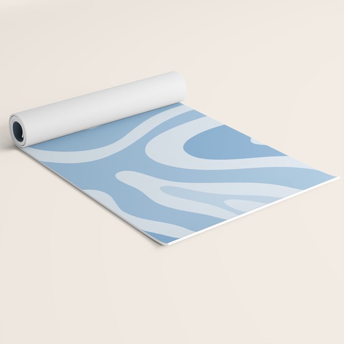Retro Modern Liquid Swirl Abstract Pattern in Muted Blue Yoga Mat Gallery Image 2