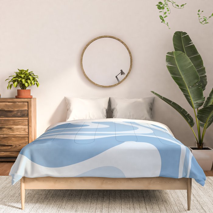 Retro Modern Liquid Swirl Abstract Pattern in Muted Blue Comforter Gallery Image 3