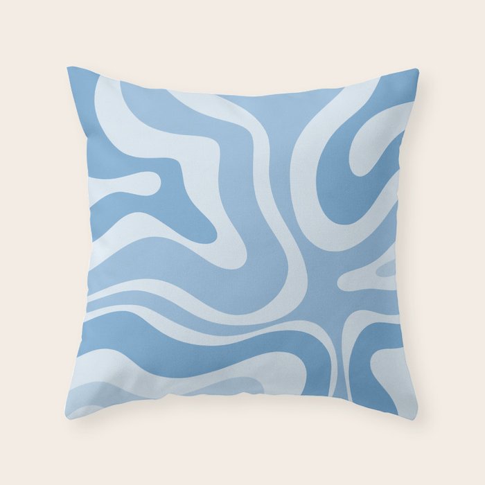 Retro Modern Liquid Swirl Abstract Pattern in Muted Blue Throw Pillow Gallery Image 6