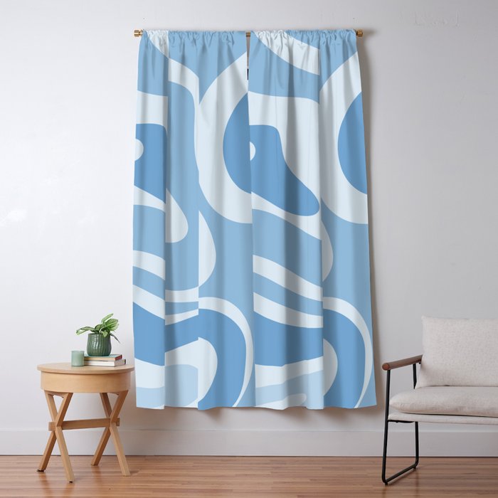 Retro Modern Liquid Swirl Abstract Pattern in Muted Blue Window Curtain Gallery Image 1