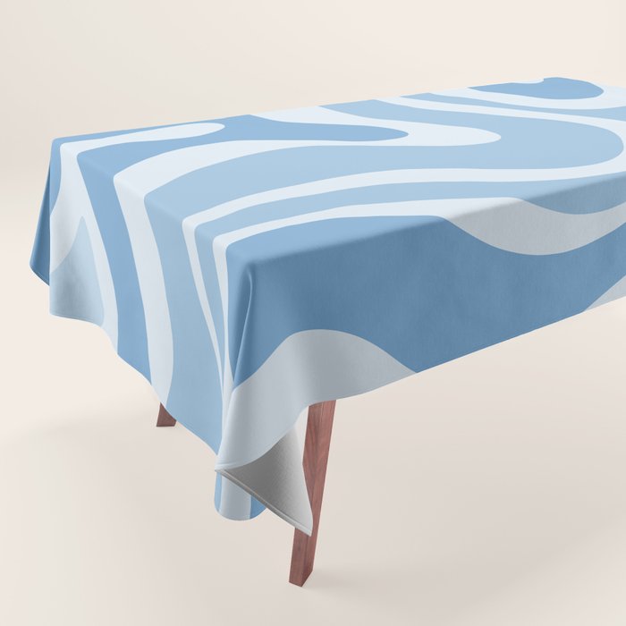 Retro Modern Liquid Swirl Abstract Pattern in Muted Blue Tablecloth Gallery Image 1