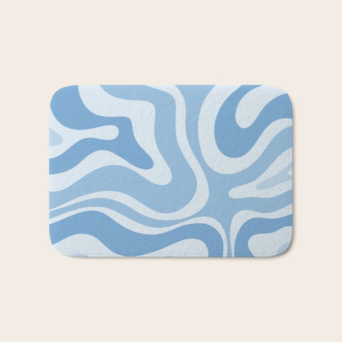 Retro Modern Liquid Swirl Abstract Pattern in Muted Blue Bath Mat Gallery Image 1